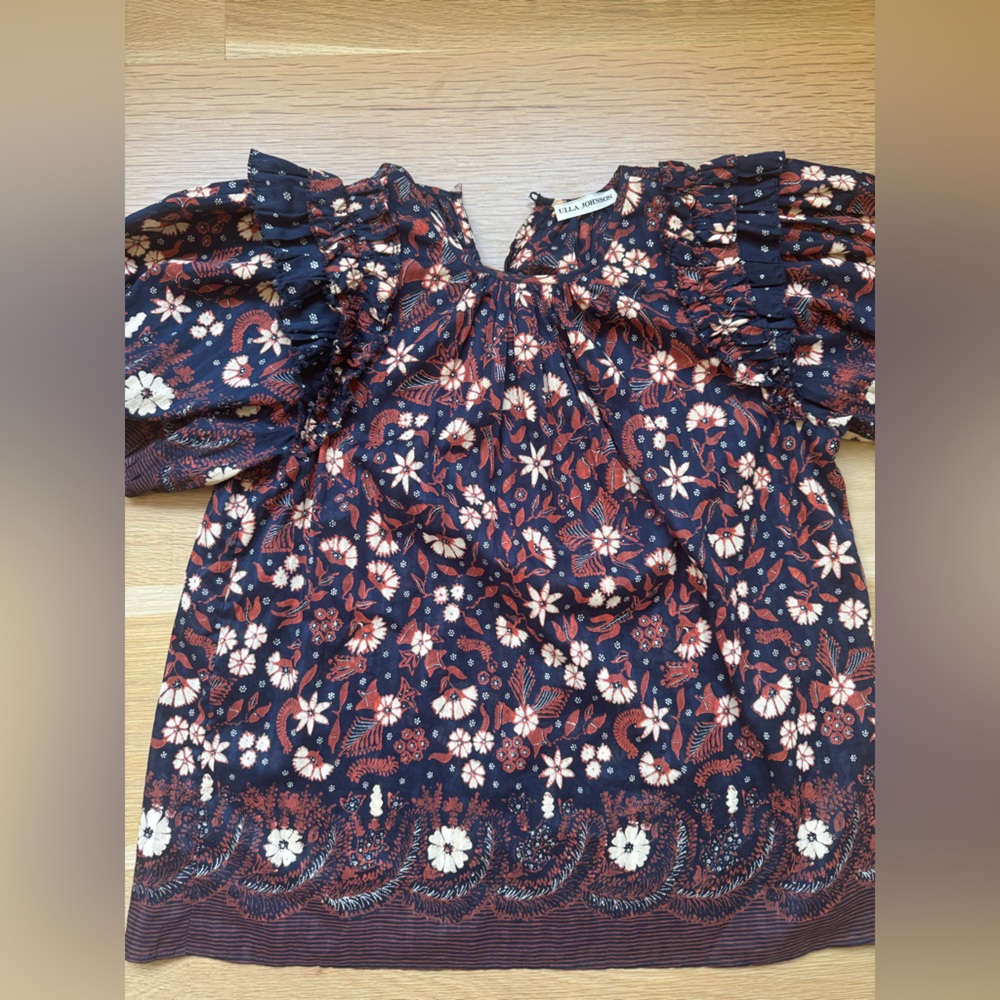 Ulla Johnson Floral Blouse in Navy and Rust